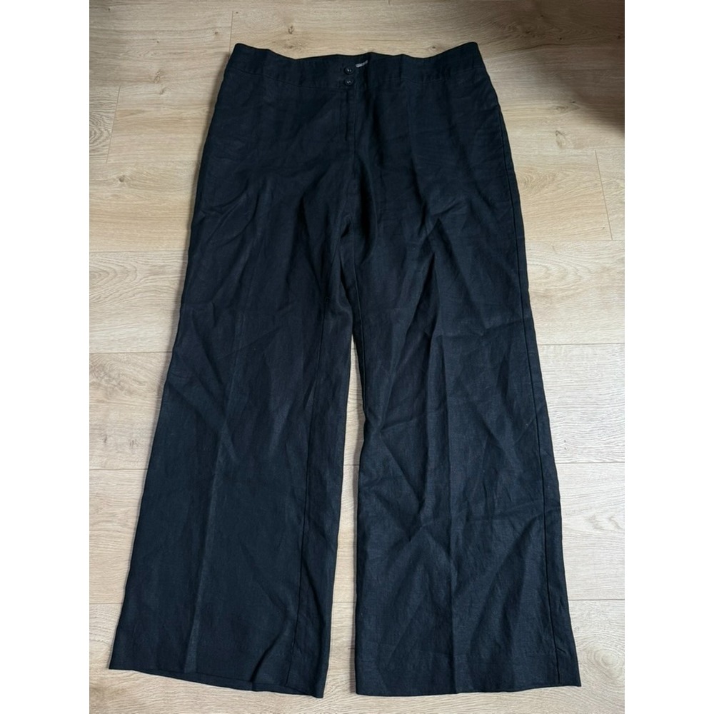 EUC Womens J Jill 100% linen black wide leg dress pant high rise coastal size 18